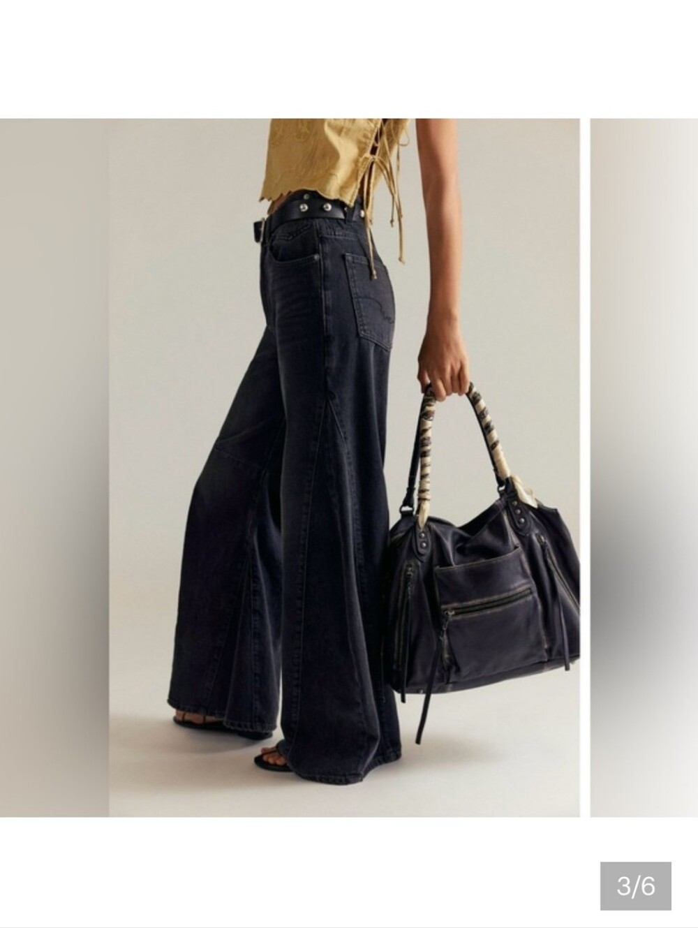 We The Free Wide Leg High-Rise Jeans in Black Denim - Eden High Slouchy Flare - Picture 2 of 4